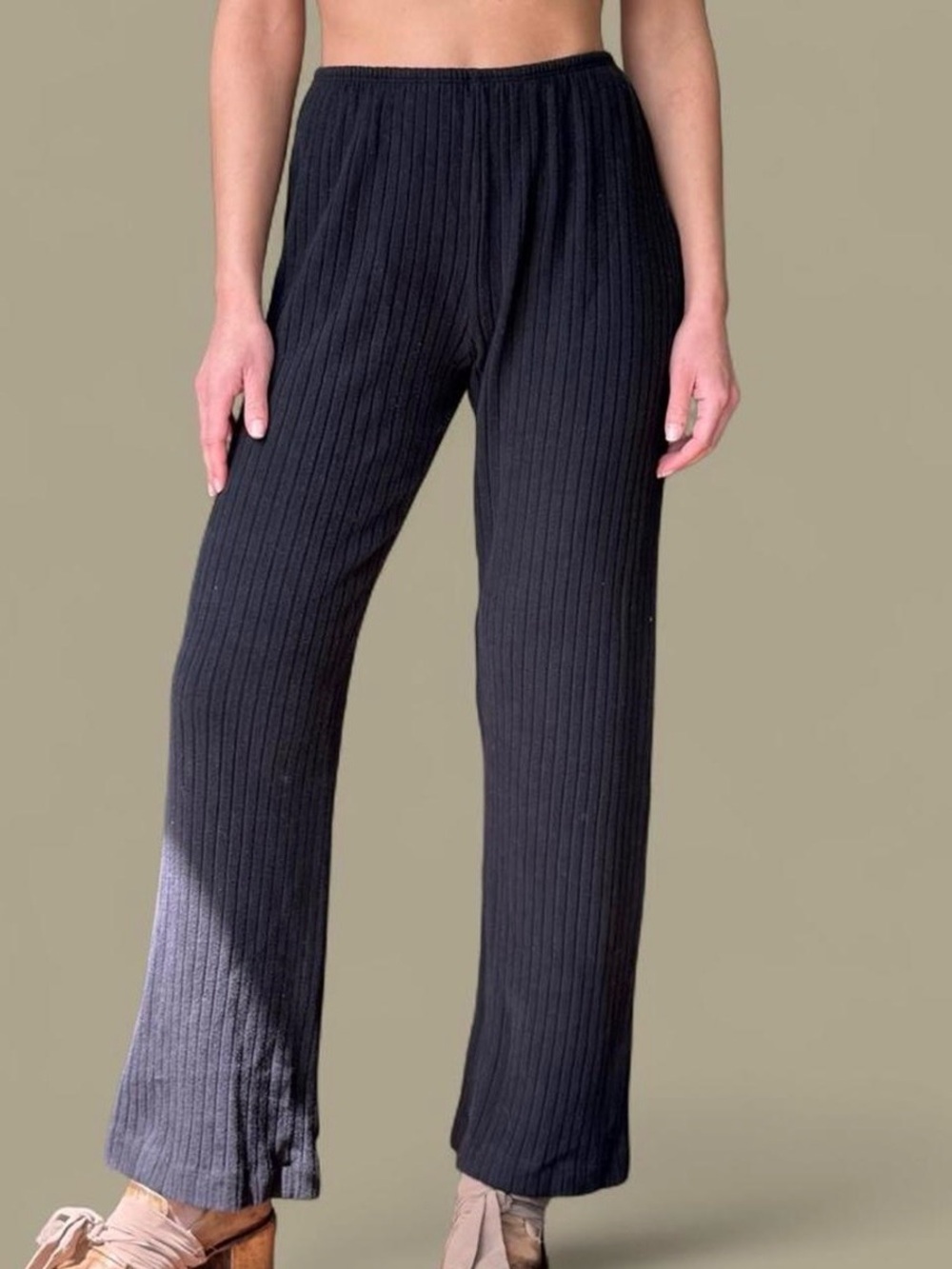DONNI. Black Ribbed Wide-Leg Knit Pants
